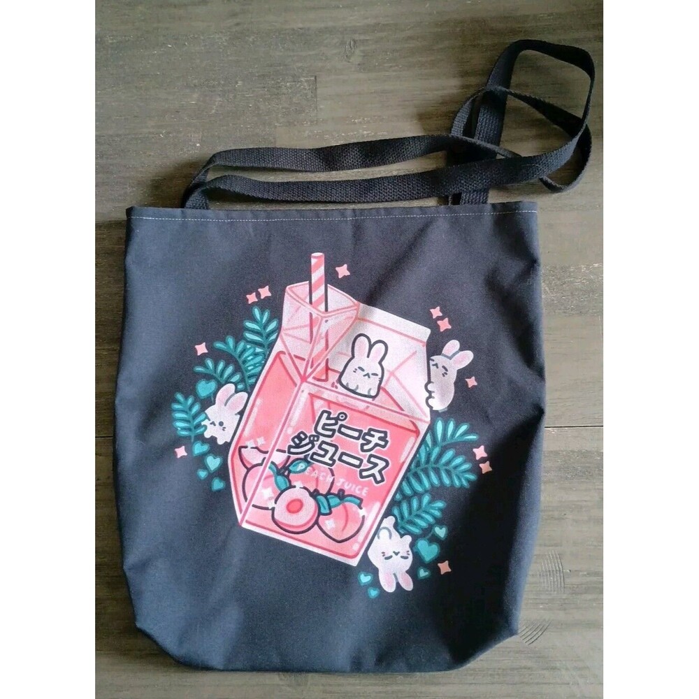 Kawaii Japanese Peach Juice Milk Carton Black Tote Bag